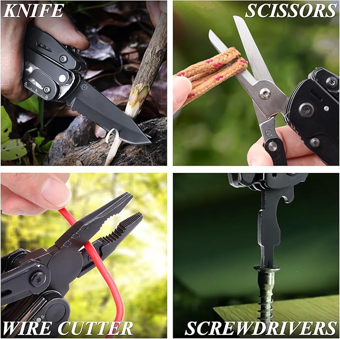 RoverTac 18-in-1 Multitool Pocket Knife with Pliers, Saw, Corkscrew & Detachable Scissors, Multi Tool with Safety Lock, 9 Screwdriver Bits, Camping Gear, Gifts for Men