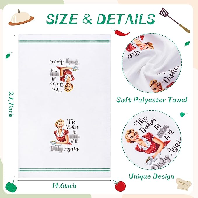 R HORSE 5Pcs Funny Kitchen Dish Towels, Funny Joked Themed Kitchen Dishcloth Absorbent Retro Sassy Lady Cleaning Dishcloth Bar Hilarious Hand Towel Gifts for Hostess Mom Women Housewarming