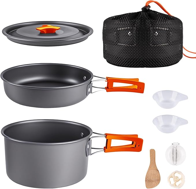 aiGear Camping Cooking Set Cookware Mess Kit with Storage Bag Pot Pan Set Camping Accessories for Outdoor Camping Hiking Picnic Portable and Lightweight Aluminum