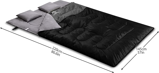 oaskys Double Sleeping Bag for Adults with 2 Pillows - Queen Size XL Waterproof Sleeping Bag for All Season Camping Hiking Backpacking 2 Person Sleeping Bags for Cold Weather & Warm