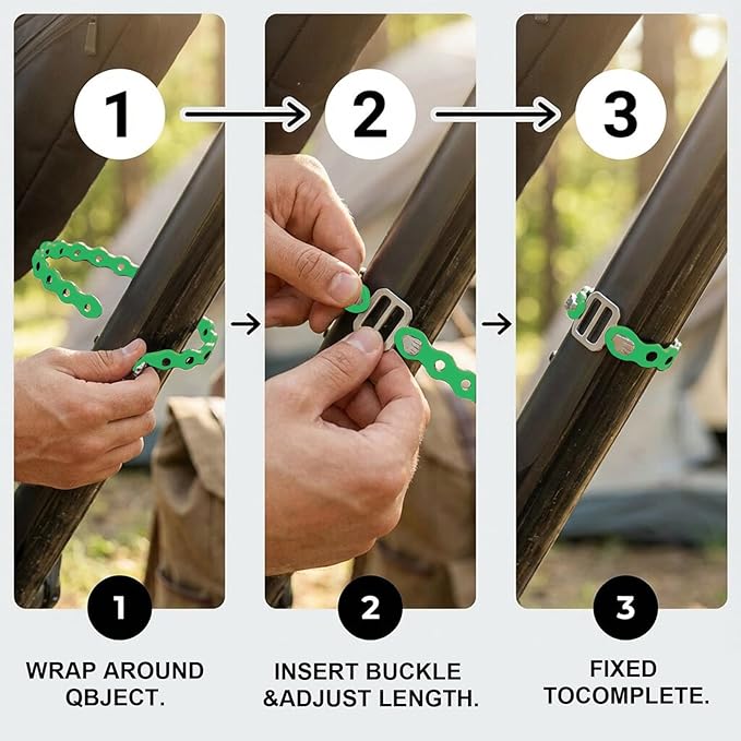 Modular Straps, Safety Strap Set to Secure Splits, 70 Pound Load, 8" and 16" Lengths, Flexible Multi-Tool, Wearable Gadget for Outdoor Adventure, Survival, Camping, Travel (4-Pack) (Green)