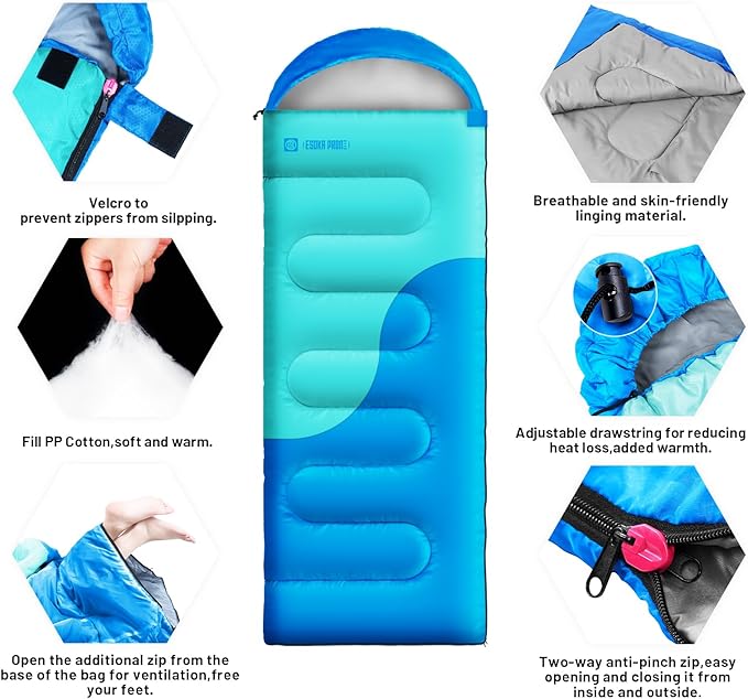 Sleeping Bags for Adults&Kids,Lightweight Waterproof Warm Weather Sleeping Bag,Compact Portable Sleeping Bag for Camping,Essentials Gear for Camping Hiking Outdoor Travel