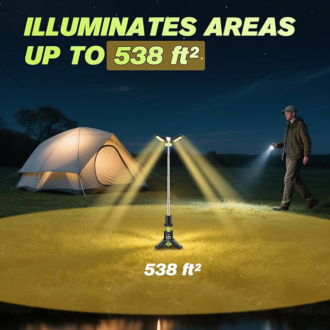 SakerPlus Portable Camping Lights with Stand, 5000LM Rechargeable LED Flashlight, 9 Color Modes, Collapsible Camping Lantern Tent Light with Magnetic Base for Power Outages, Camping & Emergency(Green)
