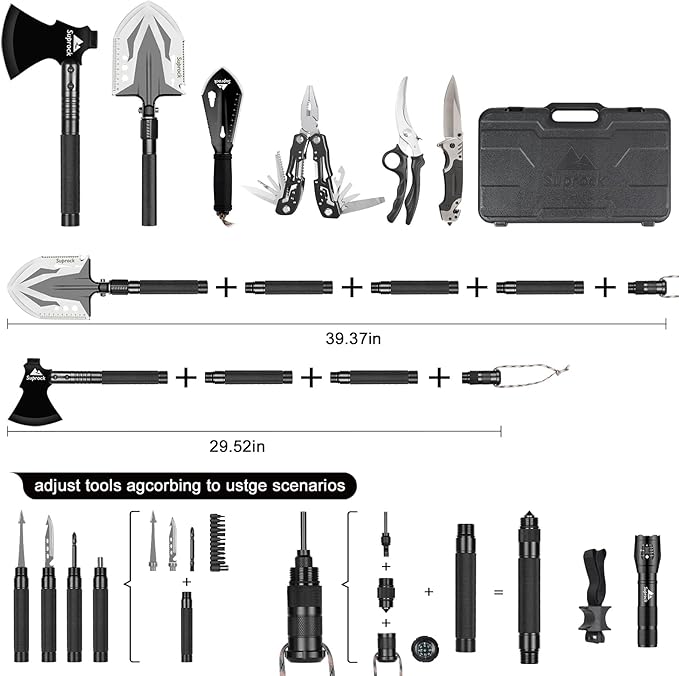Survival Shovel High Carbon Steel Tactical Shovel Axe Folding Entrenching Tool Camping Hiking Shovel Carrying Pouch Car Emergency Survival Gear