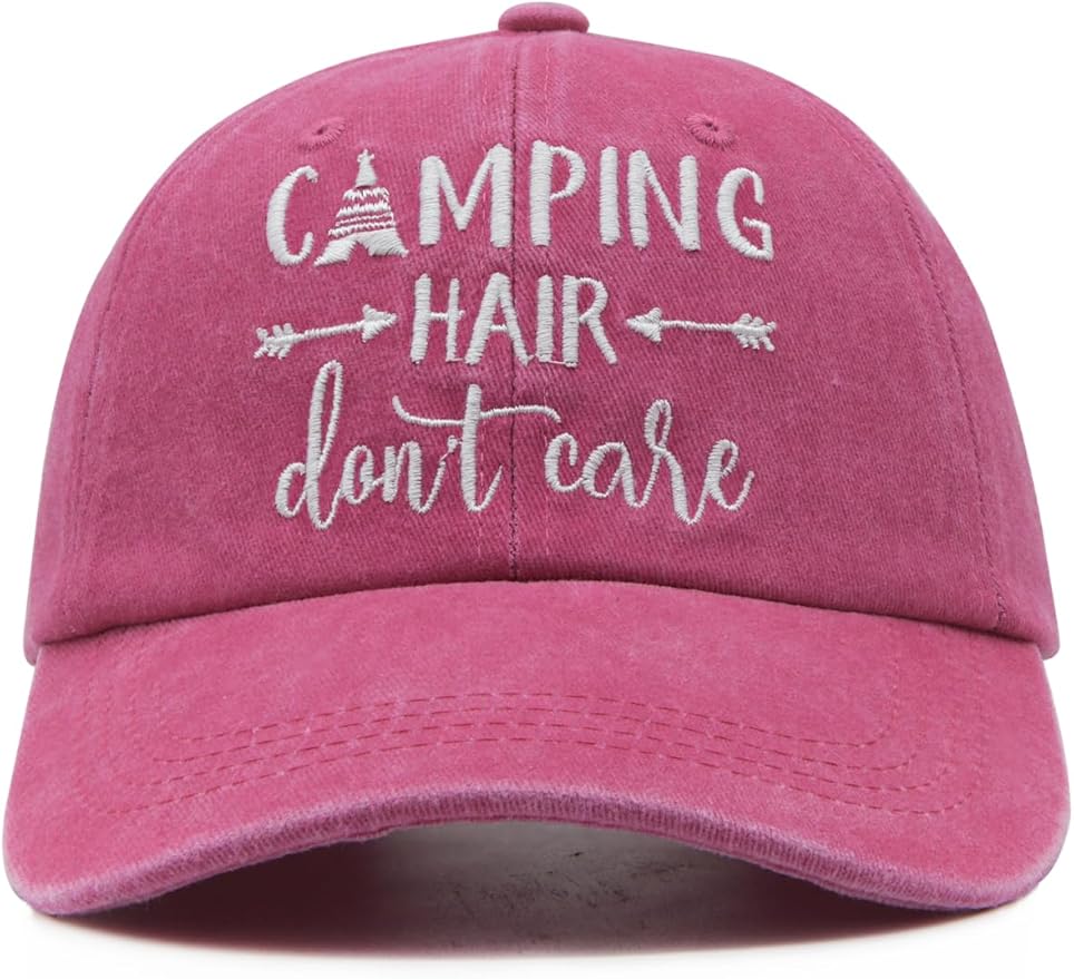 Waldeal Embroidered Camping Hair Don't Care Hat Adjustable Washed Baseball Cap for Women Men