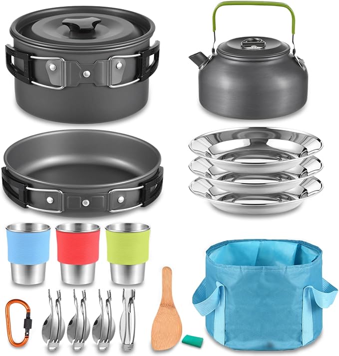 TOMSHOO Camping Cookware Mess Kit, Lightweight Camping Cooking Set Alumina Backpacking Camping Pots Pans Kettle Set for Outdoor Backpacking Hiking Picnic Included Carry Bag