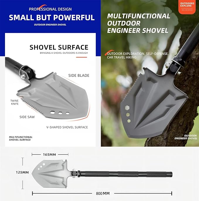 Camping Shovel Axe Outdoor Survival Shovel Set, Multifunctional Folding Tactical Shovel Hatchet Combo, High Carbon Steel Camping Equipment for Hiking Camping Hunting