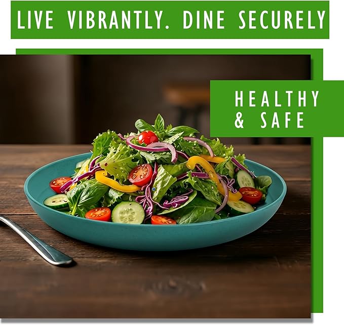 Unbreakable Dinner Plates 6-Piece Set, 10 Inch Wheat Straw Deep Plates, BPA-Free Reusable Plastic Plates, Microwave Safe Dishwasher Safe for Kids, Outdoor, Green