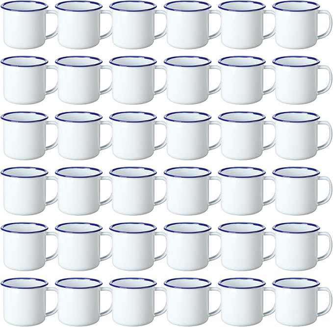 Yinder Mini Enamel Camping Coffee Mugs Metal Small Classic Portable White Campfire Mugs Bulk Vintage Cups with Handle for Coffee Tea Picnic Travel Indoor Outdoor Activities (36 Pcs,4 oz)