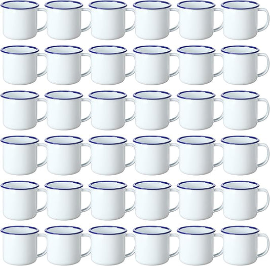 Yinder Mini Enamel Camping Coffee Mugs Metal Small Classic Portable White Campfire Mugs Bulk Vintage Cups with Handle for Coffee Tea Picnic Travel Indoor Outdoor Activities (36 Pcs,4 oz)
