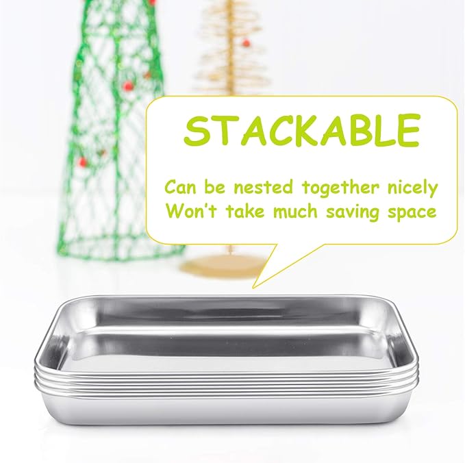 E-far Stainless Steel Kids Plates, 4 Pieces Small Metal Dinner Dish Set for Kids Toddler Child, 9.4” x 7.3” x 1”, Non-Toxic & Dishwasher Safe, Great for Self-Feeding/Picnic/Outdoor Camping