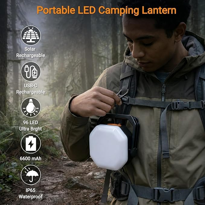 SyouHome Solar Camping Lantern, 4000LM, 6600mAh Rechargeable Camping Light with Strong Magnetic Base, IP65 Waterproof Camping Essentials for Tent, Hiking, Hurricane, Emergency, Power Outages, 2 Pack