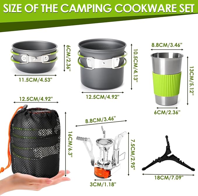 Gutsdoor Camping Cookware Set Camping Gear Campfire Utensils Non-Stick Cooking Equipment Lightweight Stackable Pot Pan Bowls with Storage Bag for Outdoor Hiking