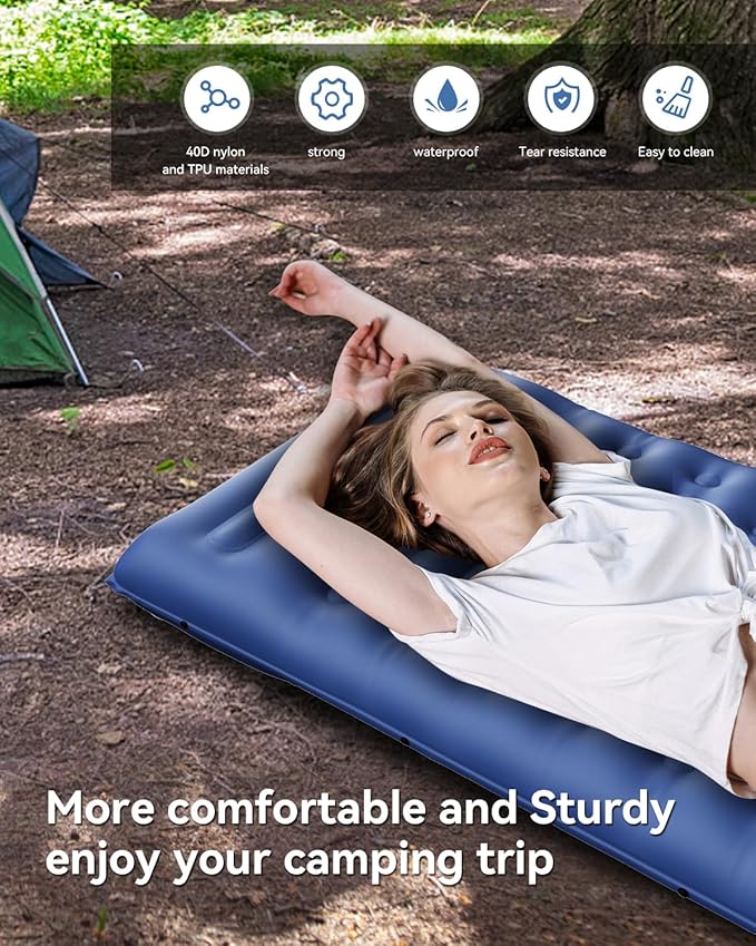 HiiPeak Sleeping Pad for Camping- Ultralight Inflatable Sleeping Mat with Built-in Foot Pump & Pillow, Upgraded Compact Camping Air Mattress for Camping, Backpacking, Hiking (CM07 Blue)