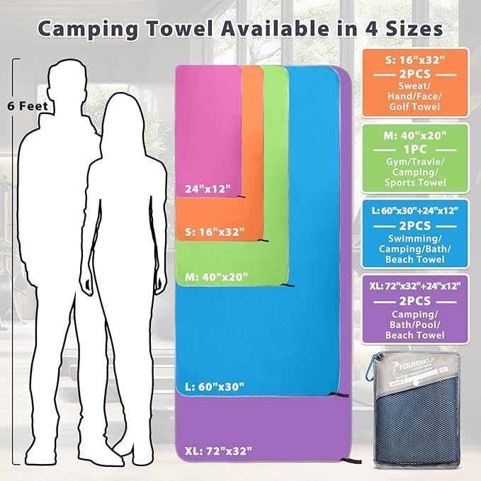 SYOURSELF Microfiber Camping Towel, Quick Dry Towel, Soft Absorbent Compact Travel Gym Workout Sweat Towel for Beach Yoga Swim Travel Camping Hiking Backpack Essentials (M:40"x20")