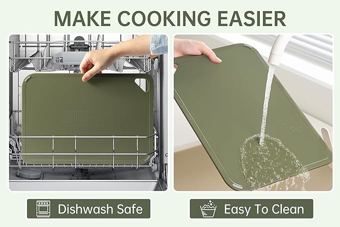 THETCHRY Plastic Cutting Board Set, Cutting Boards for Kitchen BPA Free, Large-Small Chopping Boards Set of 3 Non-Slip for Cooking Camping Dishwasher Safe, Reversible, with Grip Handle, 15"×10"×0.6"