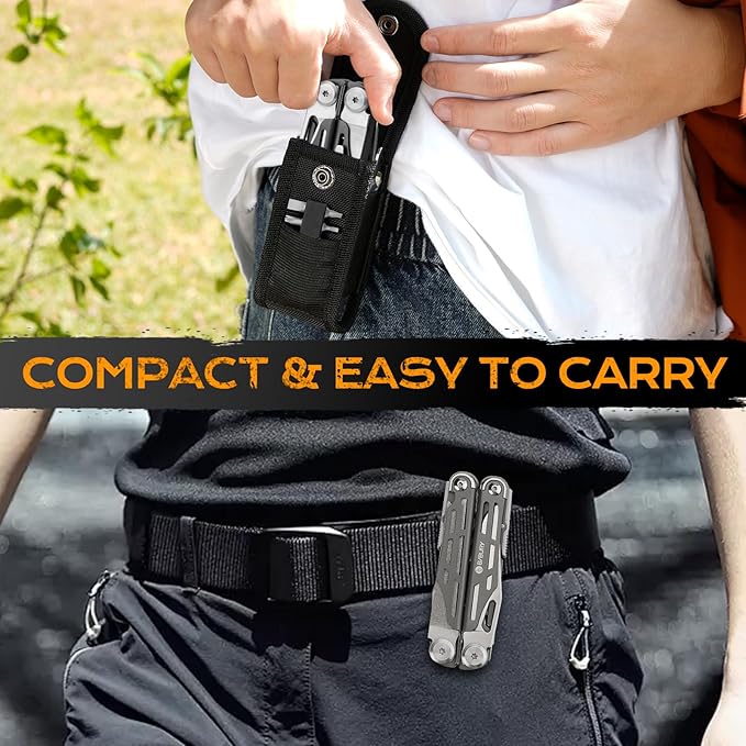 BIBURY Multitools BI2038C, 22-in-1 Stainless Steel Pocket Knife with Scissors, Foldable Self-locking EDC Multi tools Pliers with Sheath for Outdoor Hunting Survival Camping Simple Repair