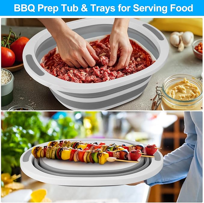 Collapsible Wash Basin, 7.5L Dish Tub Sink Basin Folding Dish Pans for Kitchen Sink, 2-in-1 Dishpan + Cutting Board, Portable Sink Dish Basin for Camping BBQ Prep Tub Washing Bin Bucket for Cleaning