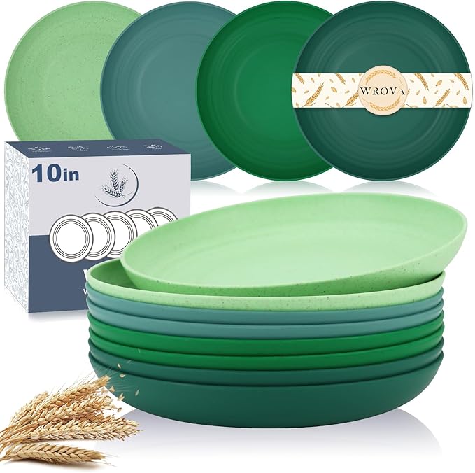 Wrova Wheat Straw Plates - 10 Inch Unbreakable Dinner Plates Set of 8 - Modern Dinnerware Dishes Dishwasher & Microwave Safe-Lightweight Plates for kitchen,camping (Forest Series)