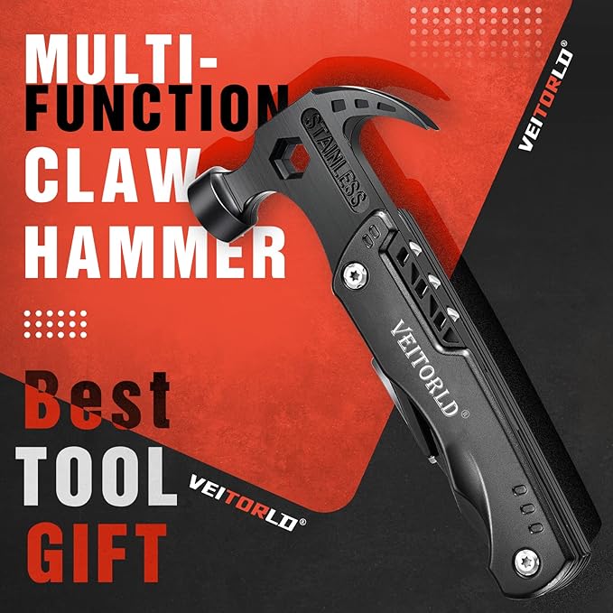 VEITORLD Gifts for Men Dad Him Fathers Day, Unique Anniversary Birthday Gifts Idea for Men Him Husband Boyfriend, All in One Tools Hammer Multitool, Camping Hunting Hiking Presents, Cool Gadgets