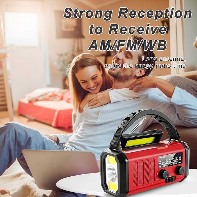 Leaton Weather Radio, Emergency Crank Radio AM/FM/NOAA Solar/Hand Crank/USB Charging,10000mAh /37000mWh Rechargeable Battery, Flashligh Cell Phone Charger for Hurricanes Camping & Home Emergencies