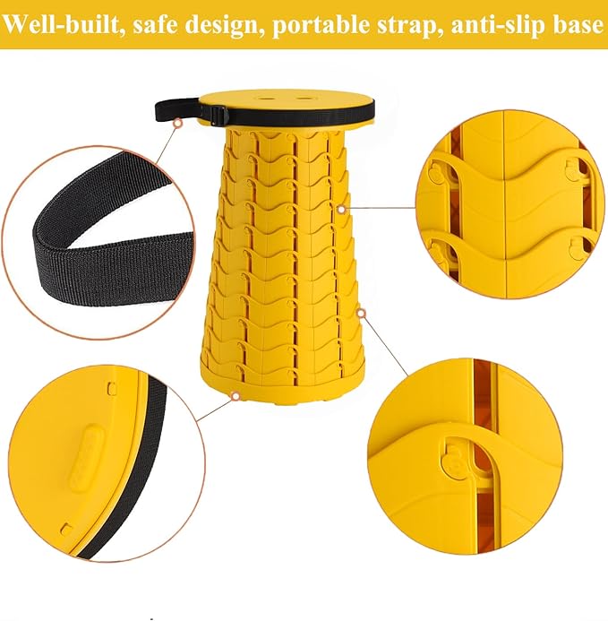 Fishboy Upgraded Collapsible Stool, 400lbs Max Weight, Lightweight But Sturdy, Portable Retractable Folding Telescoping Foldable Camping Stool for Adults Outdoor Fishing Hiking BBQ