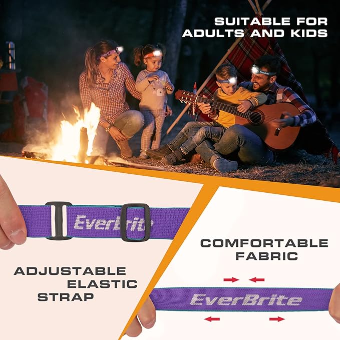 EverBrite Headlamp, 2 Pack Kids Headlamp with Red Light and Memory Function, Head Lamp for Adults and Kids with 5 Modes, Bright Headlamps for Camping, Running, Christmas Gifts, Batteries Included