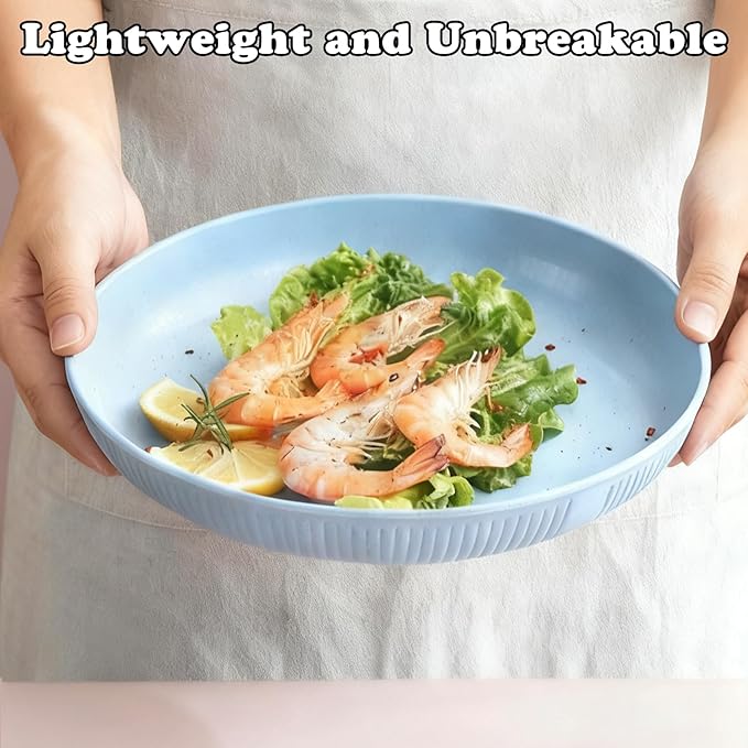 Dinner Plates Set of 4, 7.8 Inch Plastic Plates Reusable, Wheat Straw Plates, Dishwasher & Microwave Safe, Lightweight Salad Plates for Camping/Kitchen