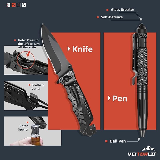VEITORLD Gifts for Men Dad Husband Him Fathers Day, Survival Gear and Equipment 12 in 1, Survival Kits, Cool Unique Fishing Hunting Anniversary Birthday Gifts for Him Teen Boy Boyfriend Women