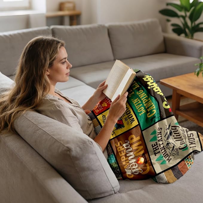 Camping Gifts for Women, Camping Blanket 60"x50", Camping Gifts for Men, Camper Gift for Couples Woman Lovers Girls Boys, Camper Gift Ideas for Birthday Christmas