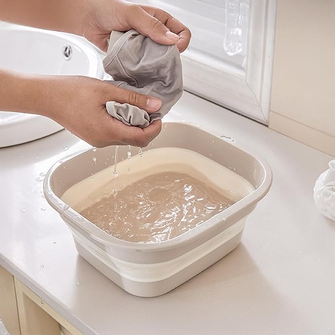 Collapsible Dish Basin with Colander, Foldable 2-in-1 Dish Pan and Strainer Set with Drain Holes, Portable Wash Basin for Kitchen Sink, Camping, Travel & RV (Grey)