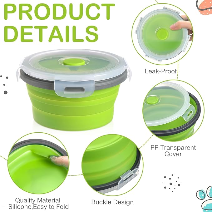 Suclain 4 Pcs Collapsible Bowls with Lids Silicone Camping Food Storage Container Expandable Folding Salad Lunch Box Travel Container for Hiking Camping