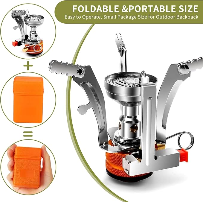 aiGear 8pcs Camping Cookware Mess Kit, Camping Pot and Pan Set with Mini Backpacking Stove, Stainless Steel Cup, Spork and Tank Bracket, Cooking Gear for Hiking Camping Outdoor Picnic