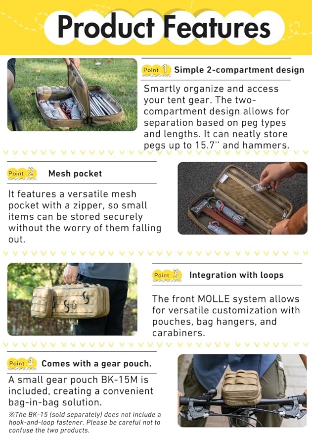 CAMPINGMOON MOLLE System Tactical Camping Gear Organizer Utility Tool Bag w PP Board Support Dual-Layer Rigid Storage Case Tent Stakes Tools