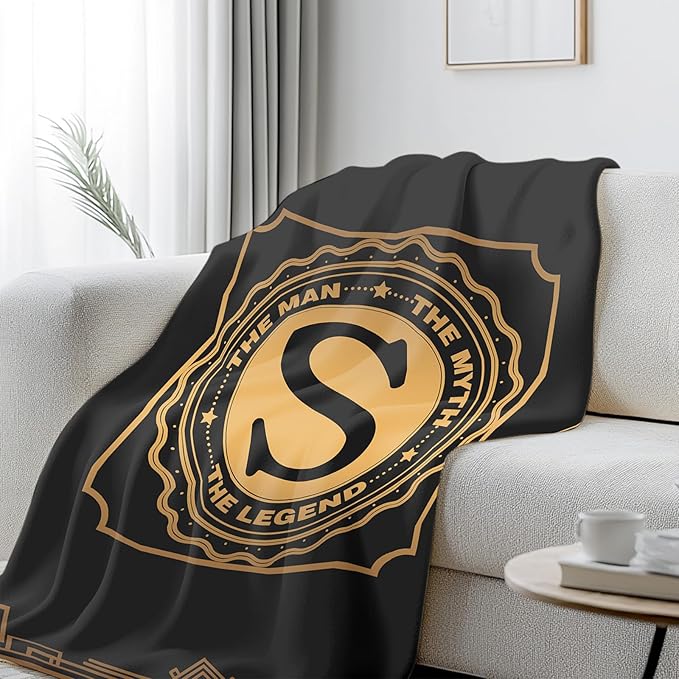 Wazzio Happy Birthday Gifts for Men, Men Birthday Gifts for Dad, Blanket for Man, Throw Blanket for Him, Creative Gift for Dad, Grandpa and Uncle, Initial Letter S Blanket for Christmas 50"x60"