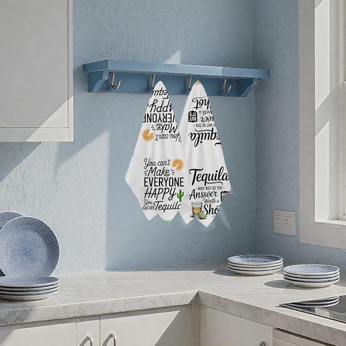 2PCS Tequila Gifts, Funny Waffle Weave Kitchen Towels, Tequila Accessories, Cute Decorative Dish Towels Sets, Housewarming Gift, Mexican Gift for Women Men Cinco De Mayo Decorations