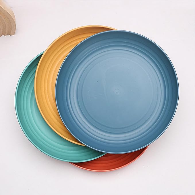 Wheat Straw Plates Set of 4, Unbreakable 8 Inch Reusable Dinner & Salad Plates, Dishwasher & Microwave Safe, Lightweight for Camping/Kitchen