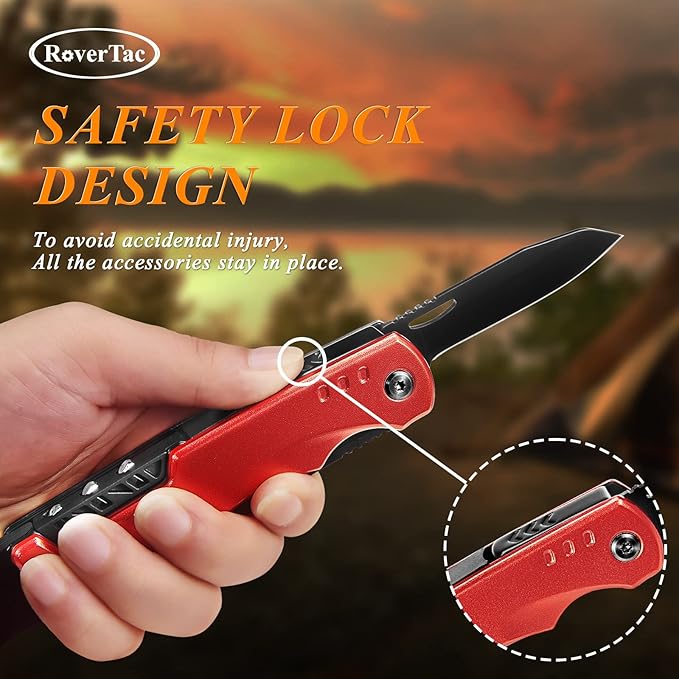 RoverTac 11-in-1 Multitool Axe Hatchet – Camping Gear with Knife, Hammer, Saw, Bottle Opener, Screwdrivers – Survival Tool with Nylon Sheath – Perfect Gifts for Men, Camping, Hiking, and Survival.