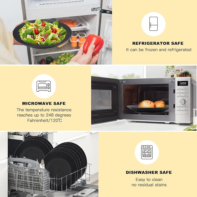 PYRMONT 40 PCS Plates and Bowls Set Wheat Straw Plate Bowl Set Unbreakable Dishes Set for 8 Dishwasher & Microwave Safe Dinner Sets for Kitchen,New House,Dorm-Black