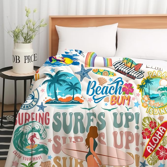 Surfing Blanket Merch Soft Cozy Flannel Surfing Sports Theme Throw Blanket Decor Bedding Beach Outdoor Sport Throw Blankets Gifts for Girls Women Kids Adults 60"x50"
