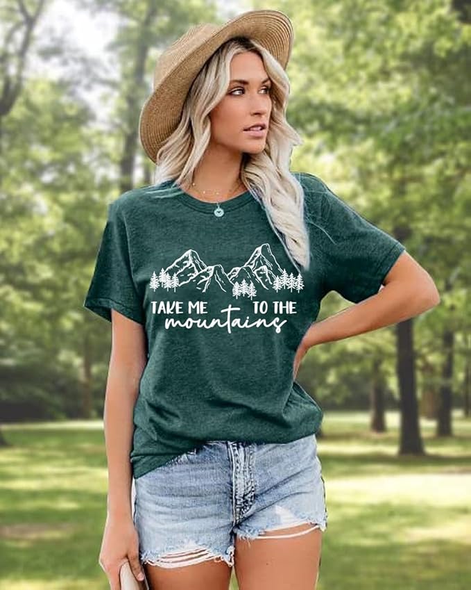 Happy Camp T-Shirt Women Hiking Mountain Adventure Novelty Workout Funny Saying Cute Graphic Athletic Shirt