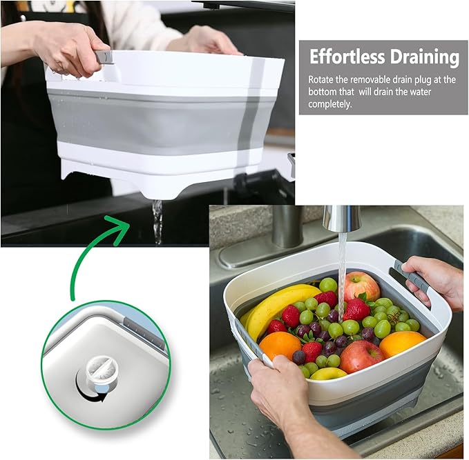 2.9 Gal(11L) Collapsible Wash Basin with Drain Plug, Space Saving Multiuse Foldable Sink Tub,Dishpan,RV camping sink,Vegetable Washing basin,Ice Beverage Tubs,Laundry & Kitchen Use