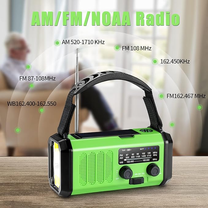 Leaton Emergency Radio with Solar/Hand Crank/USB Charging, 10000mAh Rechargeable Battery,NOAA/AM/FM Weather Radio with Multi-Function Flashlight and Cell Phone Charger for Indoor/Outdoor Emergencies