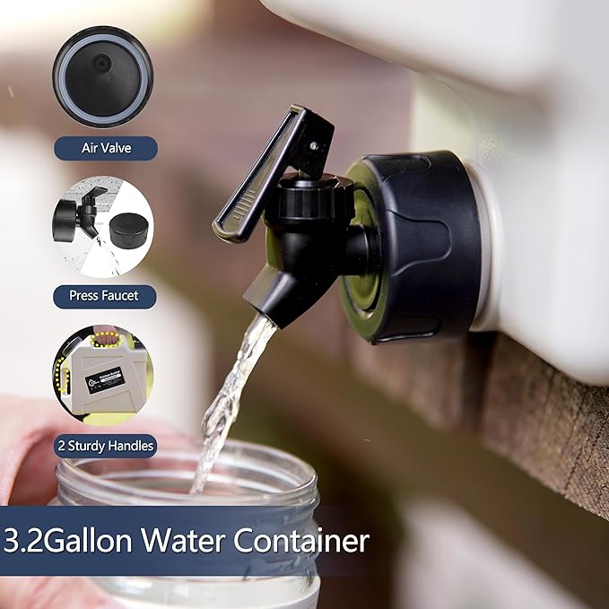 COOZMENT 3.2 Gallon/5 Gallon Water Containers with Spigot, BPA Free Water Jug, Military Green Water Tank, Multifunction Water Storage Containers for Camping Outdoor Hiking,Emergency Stroage