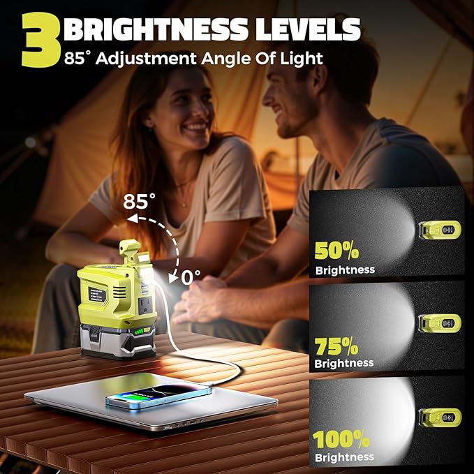 LIVOWALNY 200W Power Inverter Compatible with Ryobi 18V Battery, DC 18V to AC 110-120V Power Station with 1 AC Outlet, 2 USB, 1 Type-C & LED Light, for Camping Power Outage (No Battery) (2-Pack)