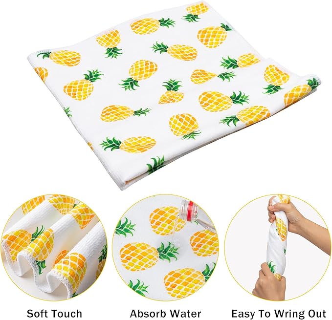 R HORSE 5Pcs Pineapple Kitchen Dish Towel Set Fruit Theme Absorbent Drying Cloth Dish Tea Towels Fingertip Bar Hand Dishcloths Holiday Spring Summer Decor for Bathroom Kitchen Home Supplies