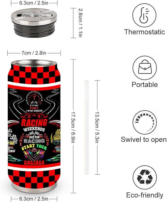 Car Racing Gifts Racing Stainless Steel Insulated Tumbler with Lid and Straw Race Gift For Racer, Race Car Enthusiast 17oz