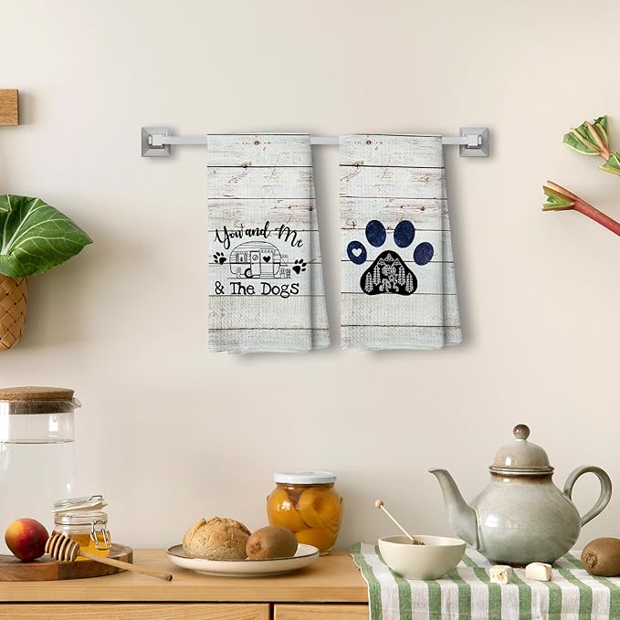 Light Green You and Me and The Dogs Camping Kitchen Towels, Dog Kitchen Towels, RV Campsite Decor, Camping Supplies for RV Campers Campers Lovers Women Men 16x24 in Set of 2