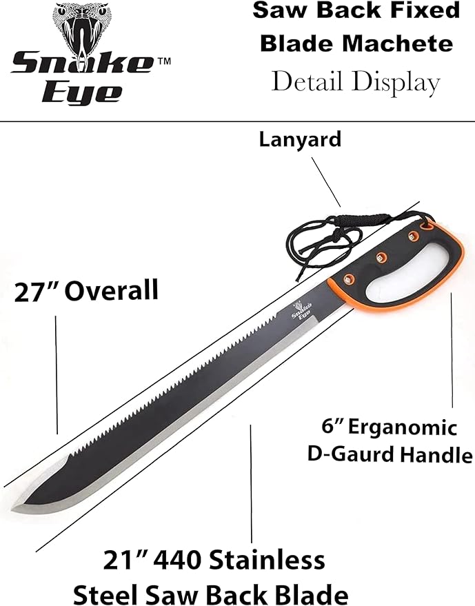 Snake Eye Tactical Full-Tang Machete – Heavy Duty Fixed Blade Survival Tool with Reinforced Nylon Sheath for Camping, Hunting, and Bushcraft