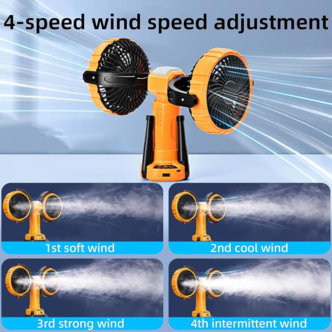 Camping Fan with Light,10000mAh Rechargeable Battery Powered Tent Ceiling Cooler Fans,270° Oscillating 360°Rotation Portable Camping Essentials Gear for Outdoor Canopy,Travel,Fishing(Orange)